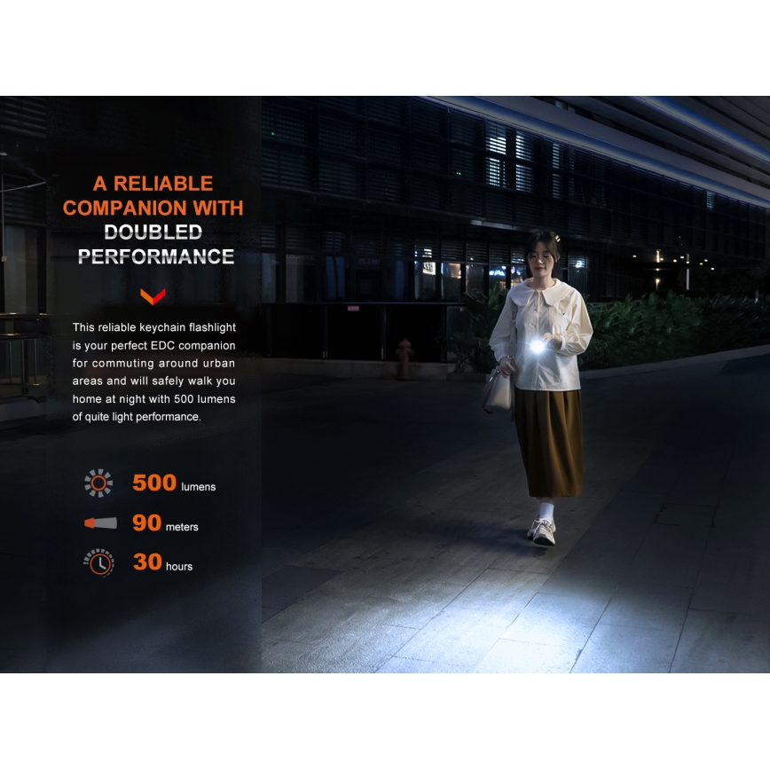 Fenix E03RV20GREY - LED Tölthető zseblámpa LED/USB IP66 500 fényes 30 h 400 mAh