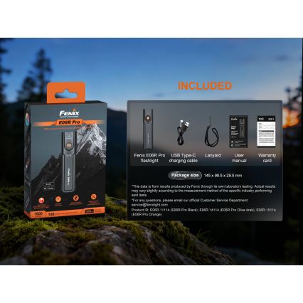 Fenix E06RPROEUBLC- LED fényerőszabályozható újratölthető zseblámpa LED/USB 1650 mAh IP66 1600 lm 111 h fekete