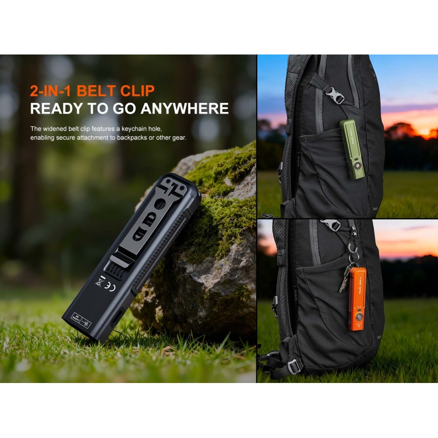 Fenix E06RPROEUOLI - Állítható fényerejű, USB-újratölthető LED zseblámpa 1650 mAh IP66 1600 lm 111 óra zöld