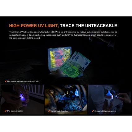 Fenix E06RTKS - LED Dimmelhető újratölthető zseblámpa UV LED/USB IP66 700 lm 60 h 750 mAh türkiz