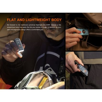 Fenix E06RTKS - LED Dimmelhető újratölthető zseblámpa UV LED/USB IP66 700 lm 60 h 750 mAh türkiz