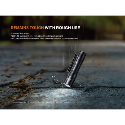 Fenix E12V30 - LED fényerőszabályzós újratölthető zseblámpa LED/1xAA 2000 mAh IP68 200 lm 100 óra fekete