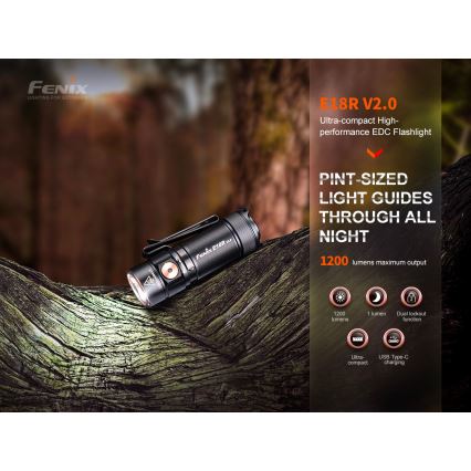 Fenix E18RV20800 - LED-es, fényerőszabályozható, újratölthető zseblámpa LED/USB/1xCR123A 800 mAh IP68 1200 lm 200 óra fekete