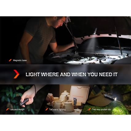 Fenix E18RV20800 - LED-es, fényerőszabályozható, újratölthető zseblámpa LED/USB/1xCR123A 800 mAh IP68 1200 lm 200 óra fekete