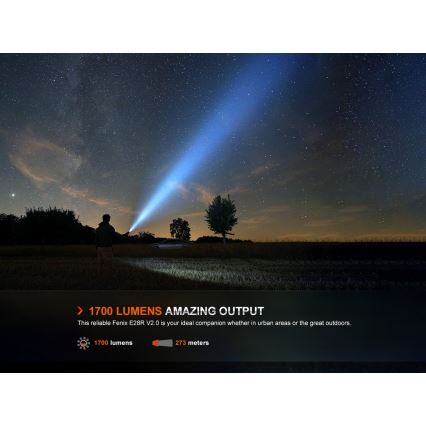 Fenix E28RV20 - LED Dimmelhető újratölthető zseblámpa LED/USB/2xCR123A IP68 1700 fényes 260 h 3400 mAh