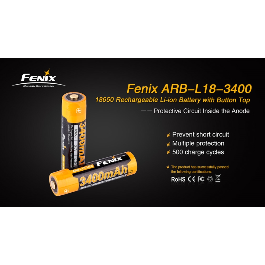Fenix FE18650LI34 - 1 db Újratölthető akkumulátor 18650/3,6V 3400 mAh