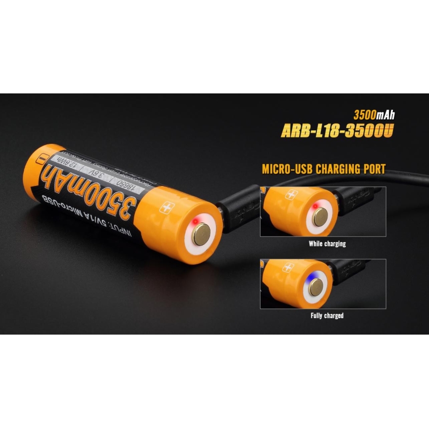 Fenix FE18650LI35USB - 1 db Újratölthető lítium-ion akkumulátor, USB-töltés, 3,6 V, 3500 mAh