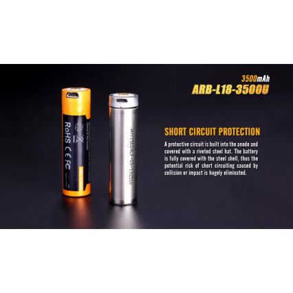 Fenix FE18650LI35USB - 1 db Újratölthető lítium-ion akkumulátor, USB-töltés, 3,6 V, 3500 mAh