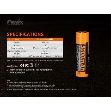 Fenix FE21700V20 - 1 db újratölthető 21700/3,6V 5000 mAh