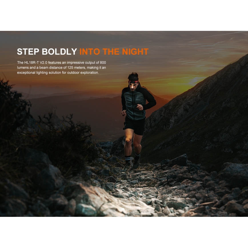 Fenix HL18RTV20BLC - LED Dimmelhető újratölthető fejlámpa LED/USB/3xAAA IP66 800 lm 160 h 1900 mAh fekete/narancs