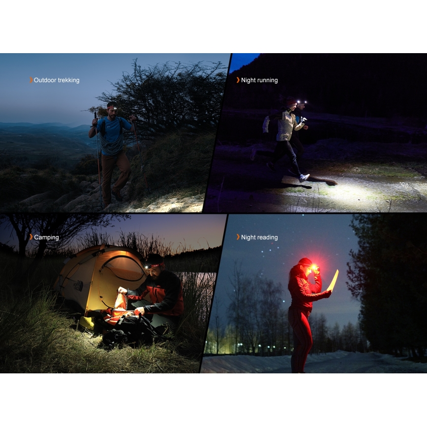 Fenix HL18RTV20BLC - LED Dimmelhető újratölthető fejlámpa LED/USB/3xAAA IP66 800 lm 160 h 1900 mAh fekete/narancs