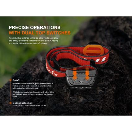 Fenix HL18RTV20BLC - LED Dimmelhető újratölthető fejlámpa LED/USB/3xAAA IP66 800 lm 160 h 1900 mAh fekete/narancs