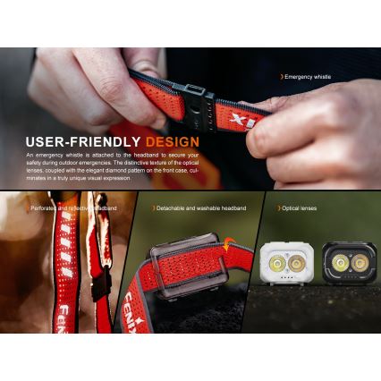 Fenix HL18RTV20BLC - LED Dimmelhető újratölthető fejlámpa LED/USB/3xAAA IP66 800 lm 160 h 1900 mAh fekete/narancs