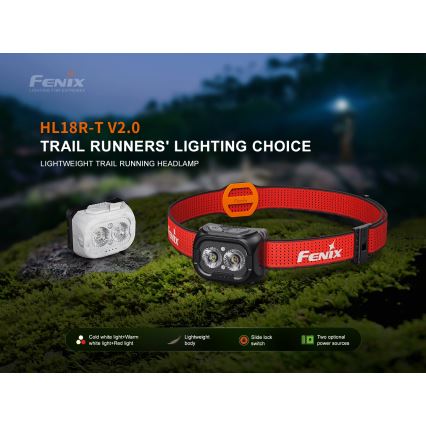 Fenix HL18RTV20WHT - LED Dimmelhető újratölthető fejlámpa LED/USB IP66 800 fényes 160 h fehér/fekete