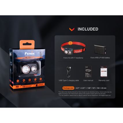 Fenix HL32RTBLCK - LED Tölthető fejlámpa LED/USB/3xAAA IP66 800 fényes 300 h 1900 mAh fekete/narancs