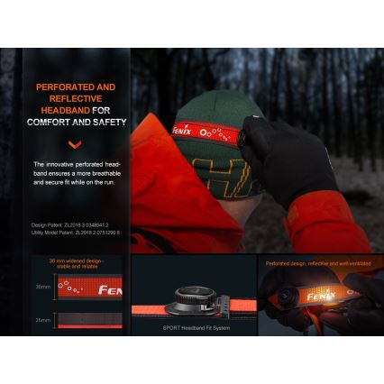 Fenix HL32RTRED - LED Tölthető fejlámpa LED/USB/3xAAA IP66 800 lm 300 h piros/narancs