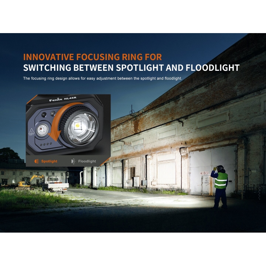 Fenix HL45R - LED Dimmelhető újratölthető összpontosítható fejlámpa LED/USB IP66 1000 fényes 240 h fekete