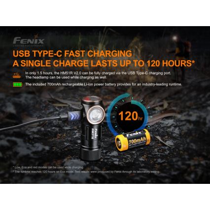 Fenix HM51RV20 - Újratölthető LED fejlámpa 3xLED/1xCR123A/USB IP68 700 lm 120 óra 700 m