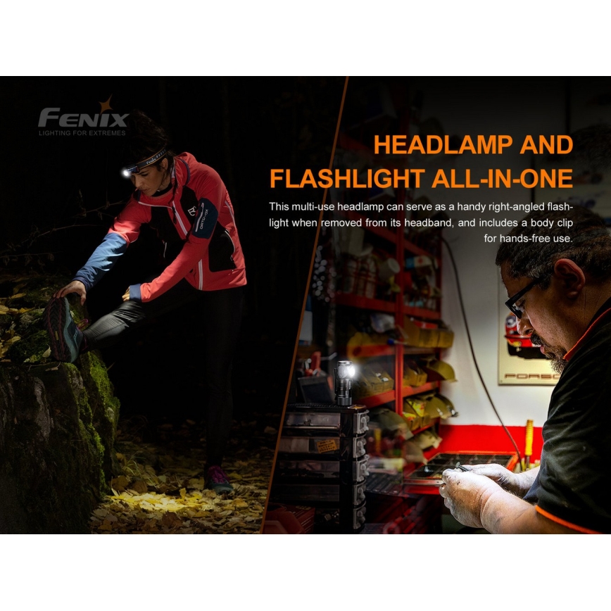 Fenix HM51RV30 - LED, fényerőszabályozható, újratölthető fejlámpa LED/USB/1xCR123A 950 mAh IP68 860 lm 125 h narancssárga