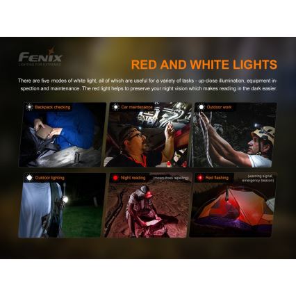 Fenix HM51RV30 - LED, fényerőszabályozható, újratölthető fejlámpa LED/USB/1xCR123A 950 mAh IP68 860 lm 125 h narancssárga