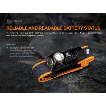 Fenix HM51RV30 - LED, fényerőszabályozható, újratölthető fejlámpa LED/USB/1xCR123A 950 mAh IP68 860 lm 125 h narancssárga