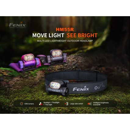 Fenix HM55RABL - LED dimmelhető újratölthető fejlámpa LED/USB/1xCR123A 1600 mAh IP68 1200 lm 141,2 h fekete