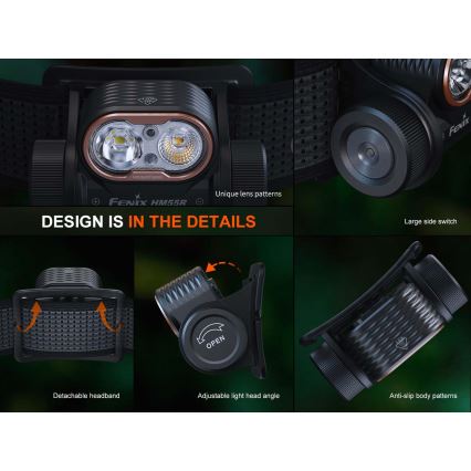 Fenix HM55RABL - LED dimmelhető újratölthető fejlámpa LED/USB/1xCR123A 1600 mAh IP68 1200 lm 141,2 h fekete