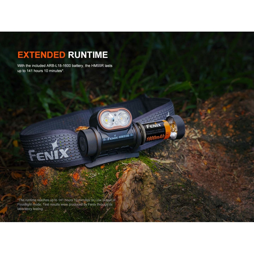 Fenix HM55RABL - LED dimmelhető újratölthető fejlámpa LED/USB/1xCR123A 1600 mAh IP68 1200 lm 141,2 h fekete