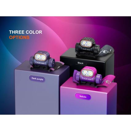 Fenix HM55RPRP - LED dimmelhető, újratölthető fejlámpa LED/USB/1xCR123A 1600 mAh IP68 1200 lm 141,2 h lila/fekete