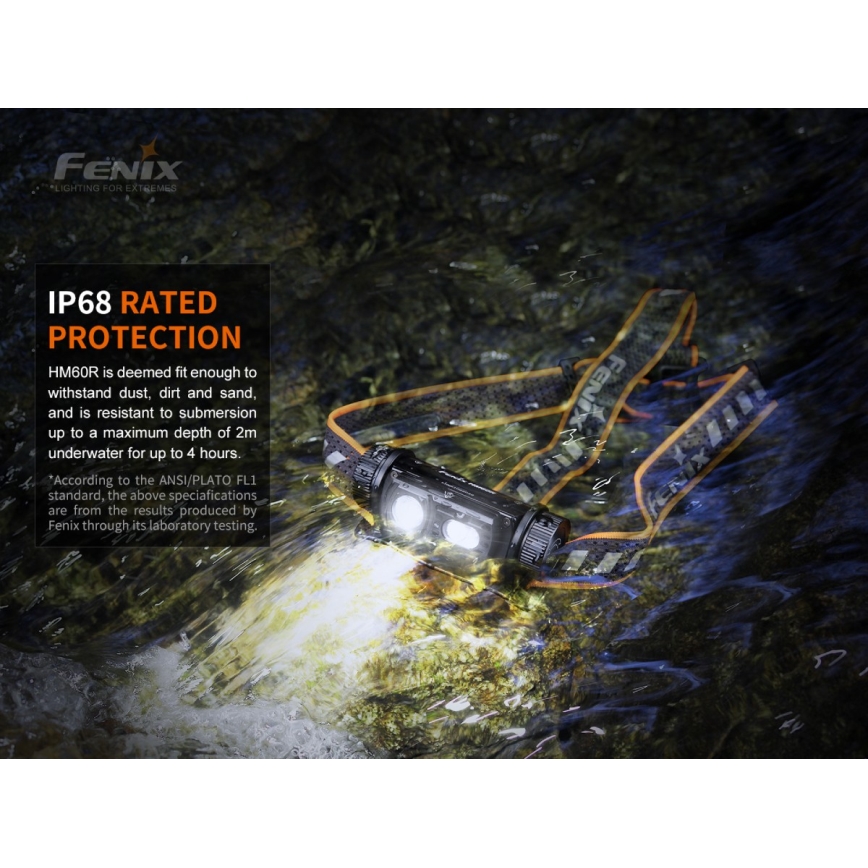Fenix HM60R - LED Dimmelhető újratölthető fejlámpa 4xLED/USB/2xCR123A IP68 1300 fényes 300 h 3400 mAh