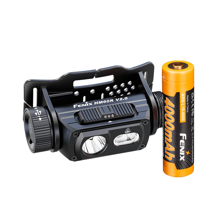 Fenix HM60RV20 - LED, fényerőszabályozható, USB-s újratölthető fejlámpa, 4000 mAh, IP68, 1600 lm, 292 h, narancssárga