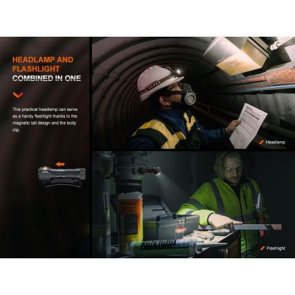 Fenix HM61RV20 - LED Tölthető fejlámpa LED/USB/2xCR123A IP68 1600 lm 300 h 3400 mAh