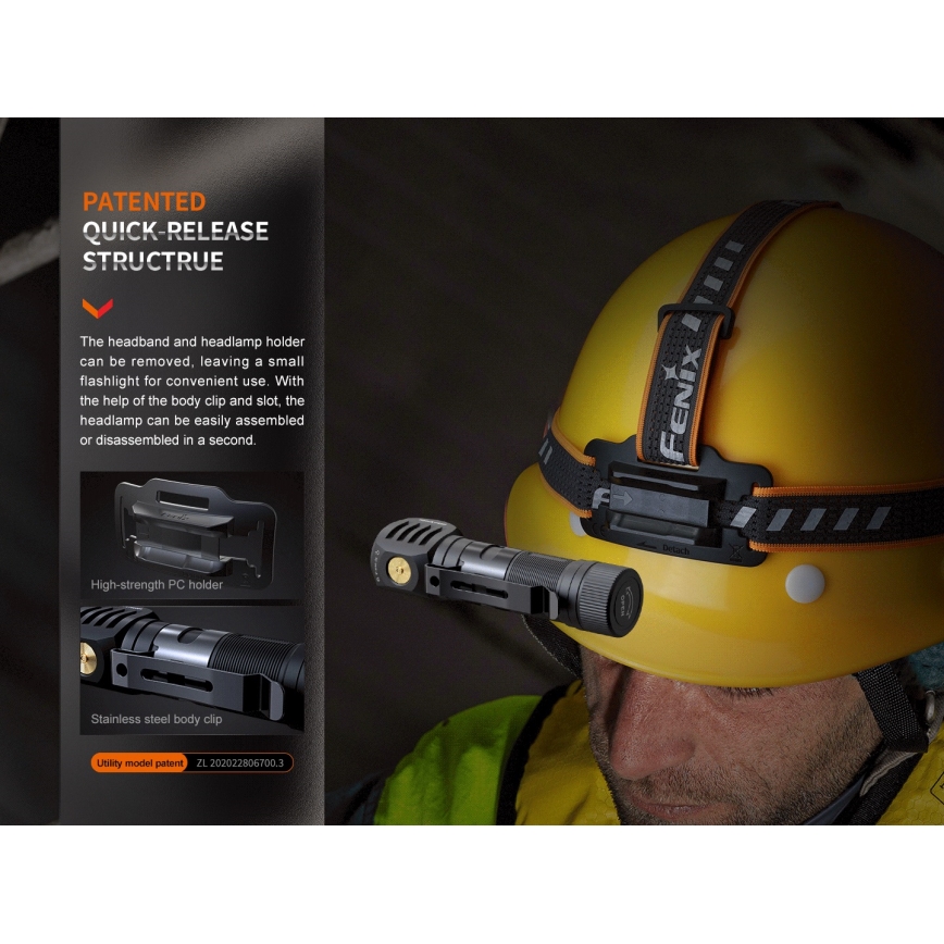 Fenix HM61RV20 - LED Tölthető fejlámpa LED/USB/2xCR123A IP68 1600 lm 300 h 3400 mAh