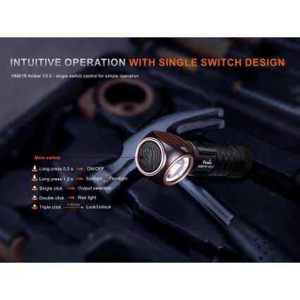 Fenix HM61RV30 - LED állítható fényerejű újratölthető fejlámpa LED/USB/1xCR123A 4000 mAh IP68 1800 lm 400 h fekete