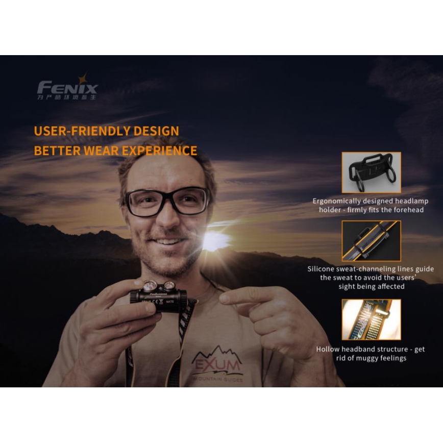 Fenix HM65R - LED Tölthető fejlámpa 2xLED/USB/2xCR123A IP68 1400 fényes 300 h 3400 mAh