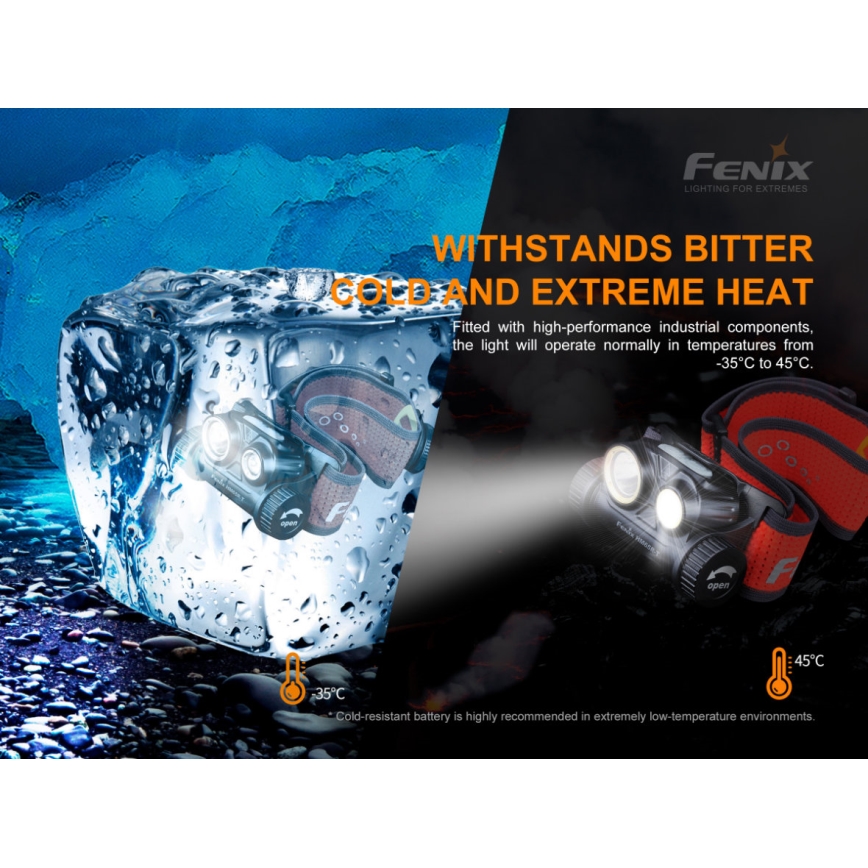 Fenix HM65RTRAIL - LED Újratölthető fejlámpa 2xLED/2xCR123A IP68 1500 lm 300 óra