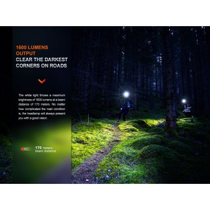 Fenix HM65RTV20BLC- LED Dimmelhető újratölthető fejlámpa LED/USB/2xCR123A IP68 3400 mAh fekete/narancs