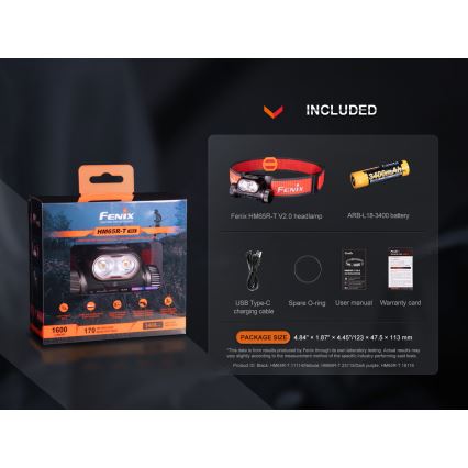 Fenix HM65RTV20BLC- LED Dimmelhető újratölthető fejlámpa LED/USB/2xCR123A IP68 3400 mAh fekete/narancs