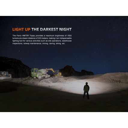 Fenix HM75RTOPAZ - LED Dimmelhető újratölthető fejlámpa LED/USB IP68 1600 fényes 210 h 4000 mAh