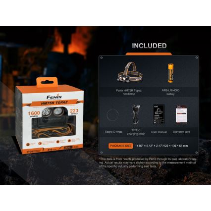 Fenix HM75RTOPAZ - LED Dimmelhető újratölthető fejlámpa LED/USB IP68 1600 fényes 210 h 4000 mAh