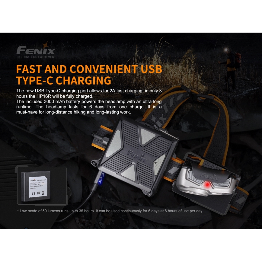 Fenix HP16R1250 - LED Tölthető fejlámpa 3xLED/USB 4xAA IP66 1250 lm 600 h 3000 mAh