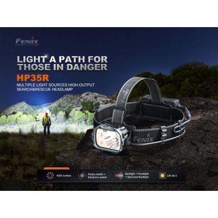 Fenix HP35R - LED, fényerőszabályozható, USB-újratölthető fejlámpa 5000 mAh IP66 4000 lm 500 h fekete