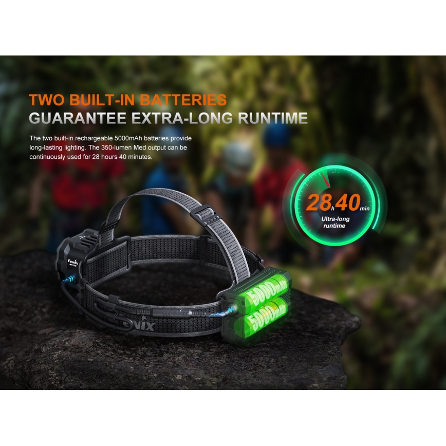 Fenix HP35R - LED, fényerőszabályozható, USB-újratölthető fejlámpa 5000 mAh IP66 4000 lm 500 h fekete