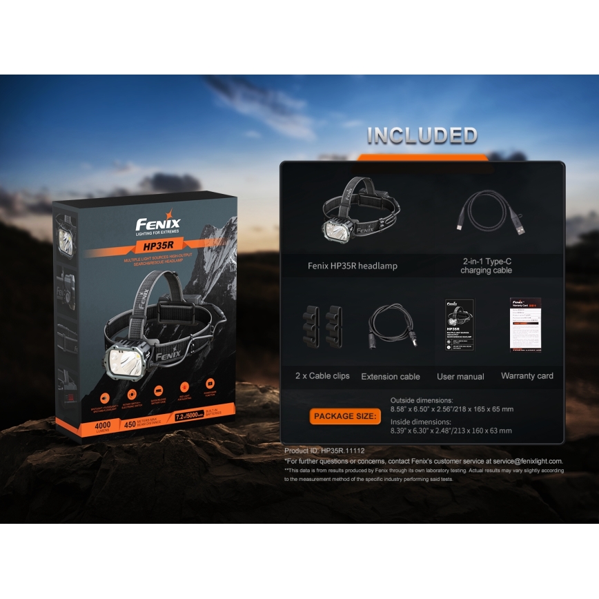 Fenix HP35R - LED, fényerőszabályozható, USB-újratölthető fejlámpa 5000 mAh IP66 4000 lm 500 h fekete