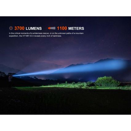 Fenix HT18RV20 - LED fényerőszabályozható újratölthető zseblámpa LED/USB 6000 mAh IP68 3700 lm 87 h fekete