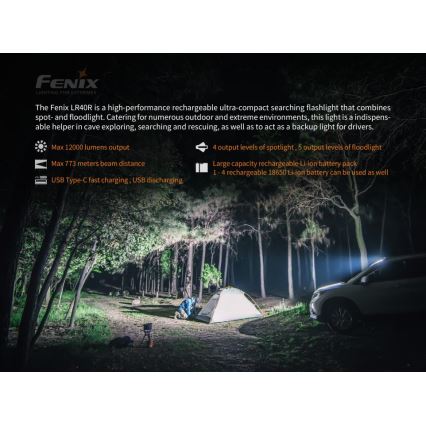 Fenix LR40R - LED Újratölthető zseblámpa 19xLED/USB IP68 12000 lm 92 óra