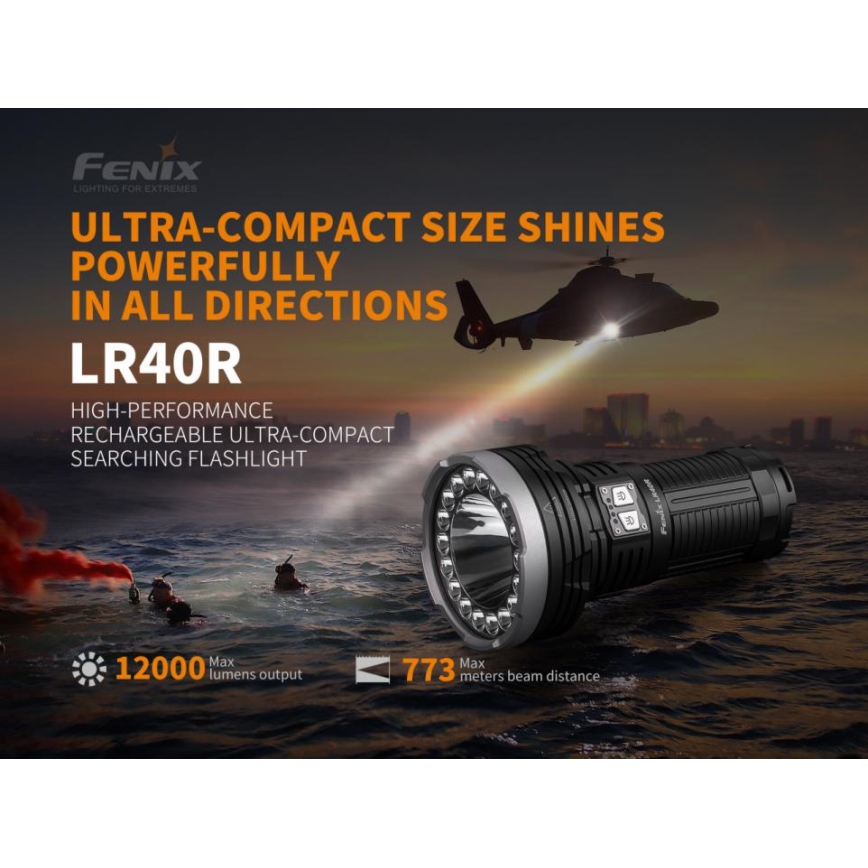 Fenix LR40R - LED Újratölthető zseblámpa 19xLED/USB IP68 12000 lm 92 óra