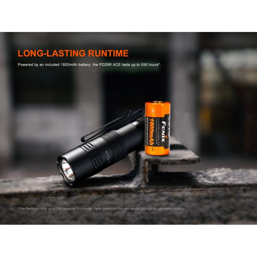 Fenix PD26RACE - LED fényerőszabályozható újratölthető zseblámpa LED/USB 1600 mAh IP68 1300 lm 556 h fekete