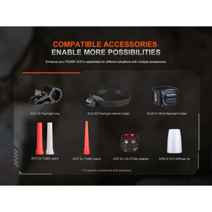 Fenix PD26RACE - LED fényerőszabályozható újratölthető zseblámpa LED/USB 1600 mAh IP68 1300 lm 556 h fekete