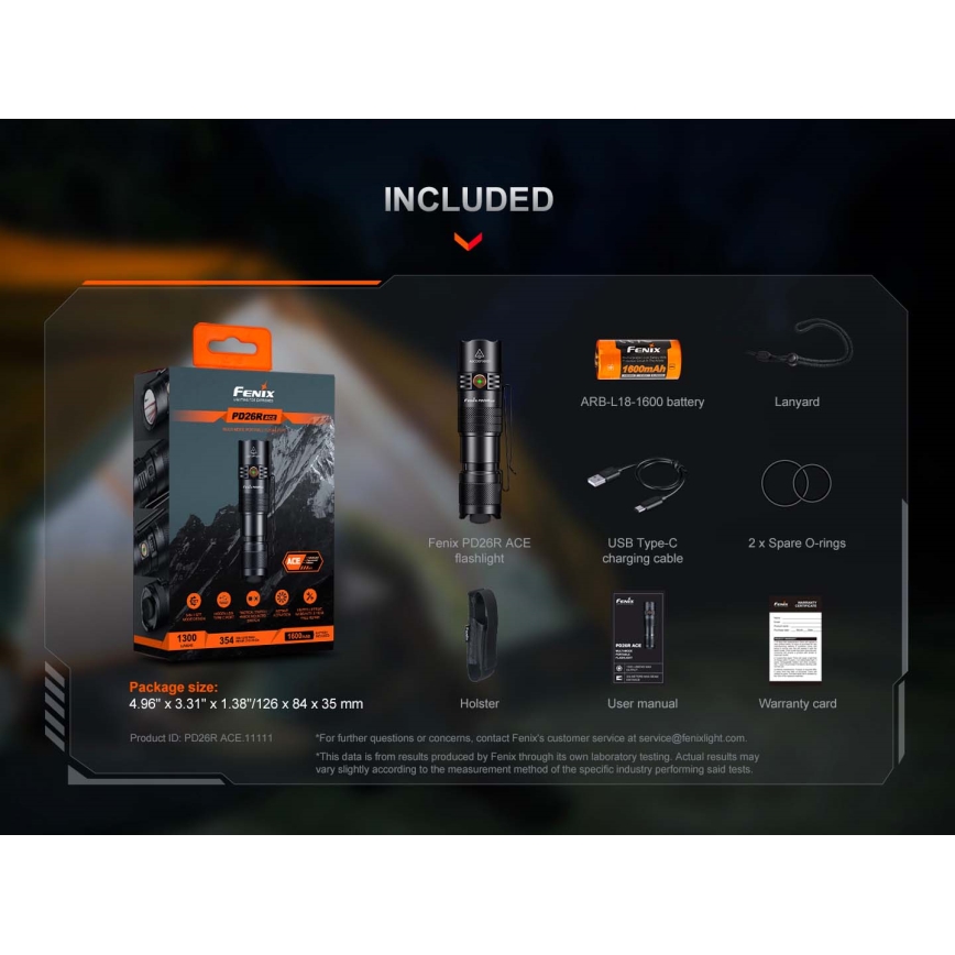 Fenix PD26RACE - LED fényerőszabályozható újratölthető zseblámpa LED/USB 1600 mAh IP68 1300 lm 556 h fekete